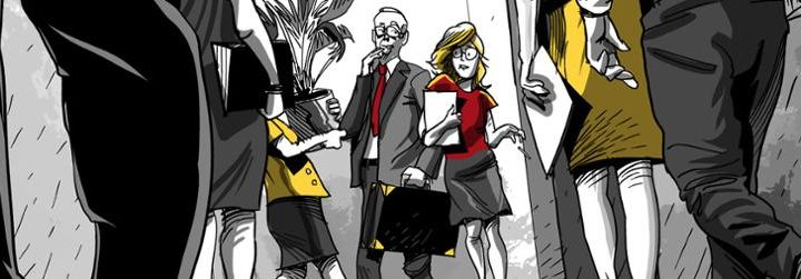 Leute stehen im Gang